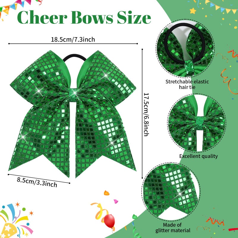 CN 10PCS 7” Green Glitter Cheer Hair Bows for Girls Large Sequin Cheer Bows Shiny Cheerleading Hair Bows Ponytail Holder Handmade for Cheerleader Girls Softball Sports,Dance, Party - Image 3